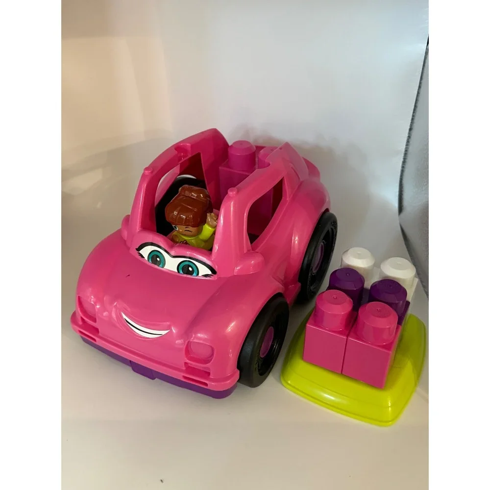 Mega Bloks First Builders Pink Convertible Car Toy Set with Figure and Blocks